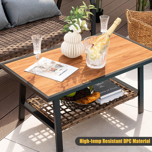 2 Pieces Patio Rattan Coffee Table Set with Shelf