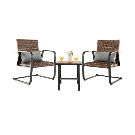 3 Pieces Patio Rattan Conversation Set with Lumbar Pillows