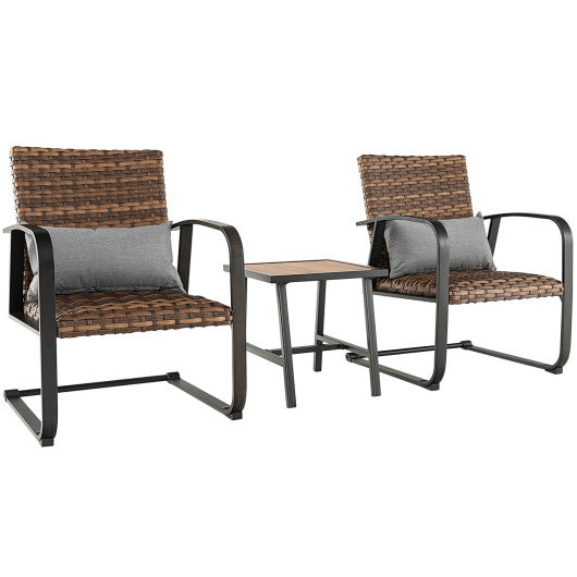 3 Pieces Patio Rattan Conversation Set with Lumbar Pillows