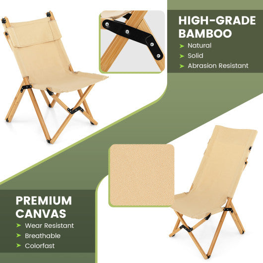 Bamboo Folding Camping Chair with 2-Level Adjustable Backrest-Natural
