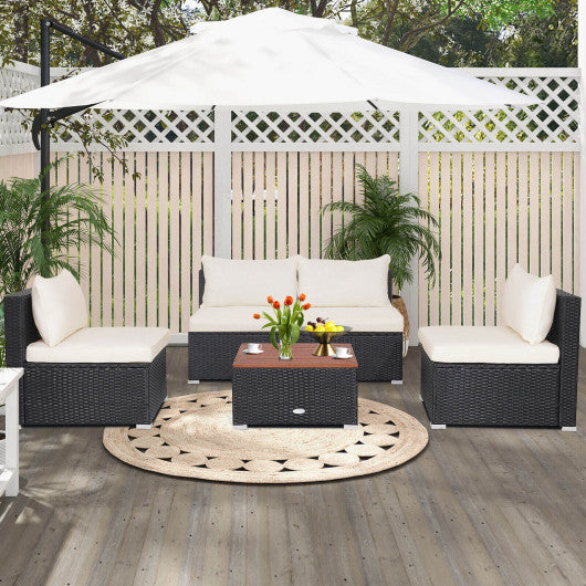 5 Piece Outdoor Furniture Set with Solid Tabletop and Soft Cushions