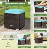 2 Pieces Patio Ottoman with Removable Cushions-Turquoise