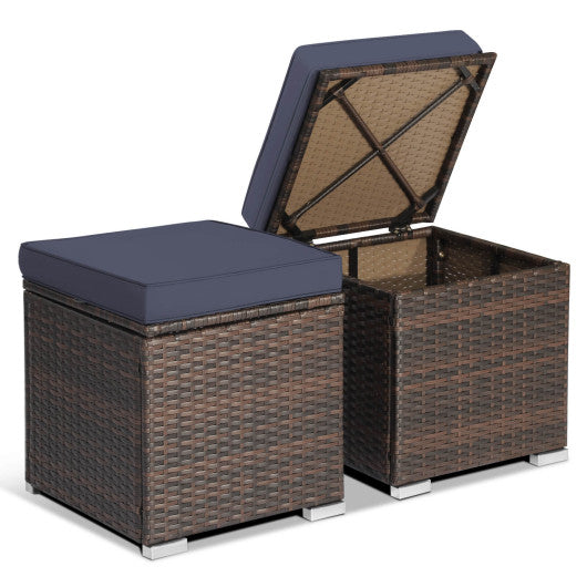 2 Pieces Patio Ottoman with Removable Cushions-Navy