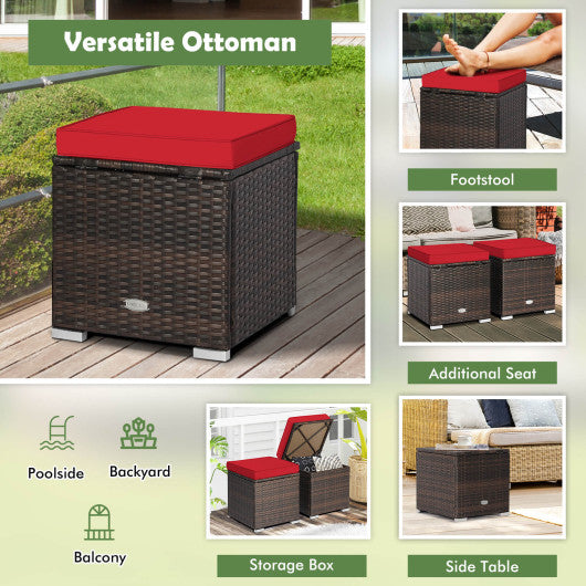 2 Pieces Patio Ottoman with Removable Cushions-Red