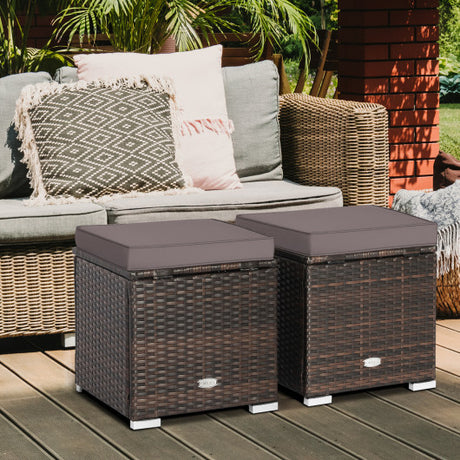 2 Pieces Patio Ottoman with Removable Cushions-Gray