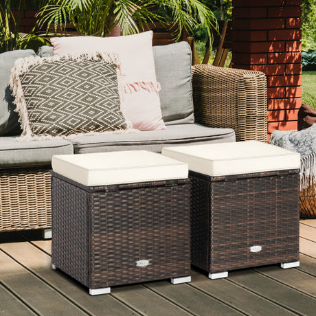 2 Pieces Patio Ottoman with Removable Cushions-White