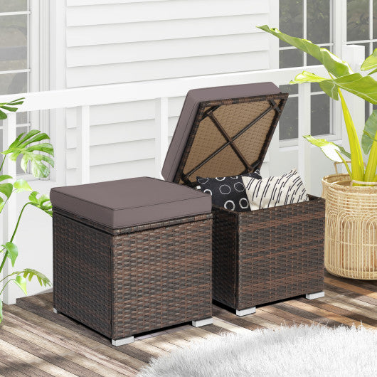2 Pieces Patio Ottoman with Removable Cushions-Gray