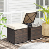 2 Pieces Patio Ottoman with Removable Cushions-White
