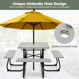 Outdoor Picnic Table with 4 Benches and Umbrella Hole-Gray