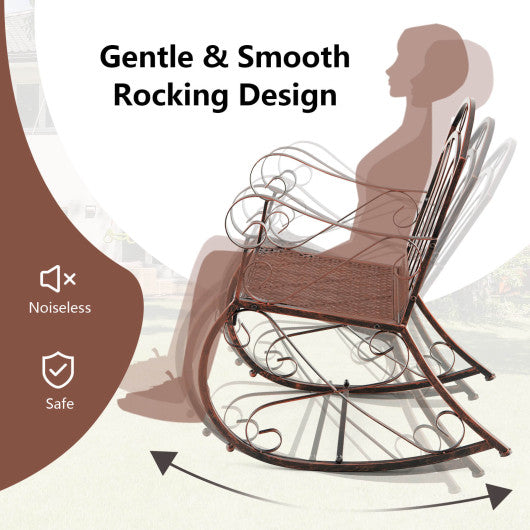 Heavy-Duty Patio Rocking Chair with Ergonomic Backrest and Armrests-Red