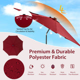 10 Feet Patio Umbrella with 112 Solar Lights and Crank Handle-Wine
