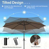 10 Feet Patio Umbrella with 112 Solar Lights and Crank Handle-Coffee