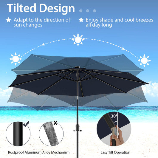 10 Feet Patio Umbrella with 112 Solar Lights and Crank Handle-Navy