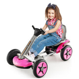 Pedal Powered 4-Wheel Toy Car with Adjustable Steering Wheel and Seat-Pink
