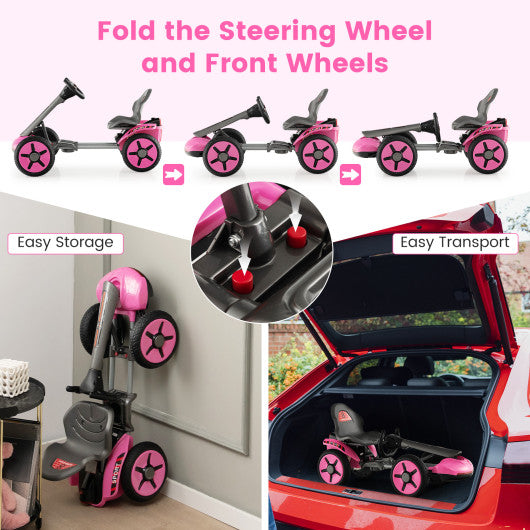 Pedal Powered 4-Wheel Toy Car with Adjustable Steering Wheel and Seat-Pink