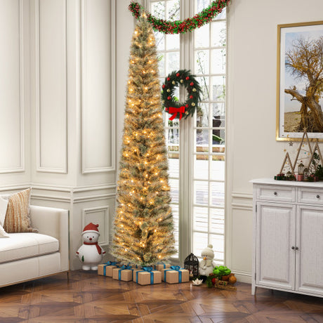 6/7 FeeT Pencil Xmas Tree with Warm White Incandescent Lights-7 ft