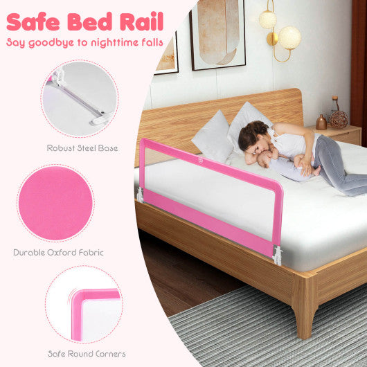 59 Inch Folding Breathable Baby Bed Rail Guard with Safety Strap-Pink