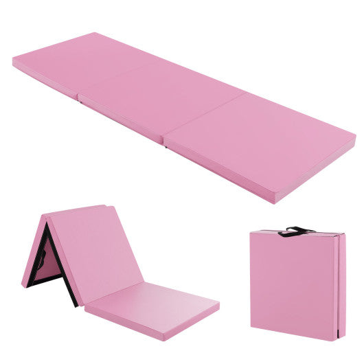 6 x 2 FT Tri-Fold Gym Mat with Handles and Removable Zippered Cover-Pink