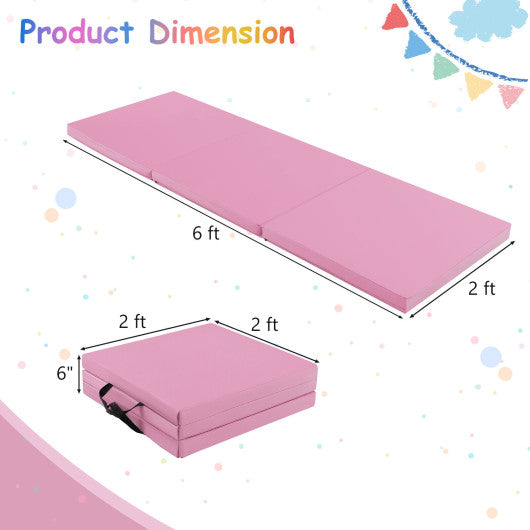 6 x 2 FT Tri-Fold Gym Mat with Handles and Removable Zippered Cover-Pink