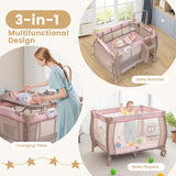 Portable Baby Playard with Changing Table Bassinet and Music Box-Pink