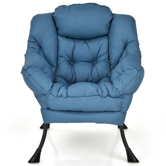 Modern Polyester Fabric Lazy Chair with Steel Frame and Side Pocket-Navy