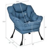 Modern Polyester Fabric Lazy Chair with Steel Frame and Side Pocket-Navy
