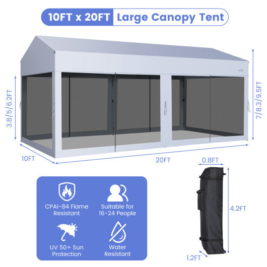 10 x 20 Feet Pop up Canopy Tent with Removable Sidewalls for Party-White