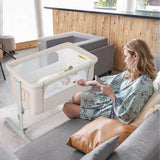 Portable Baby Bedside Bassinet with 5-level Adjustable Heights and Travel Bag-Beige
