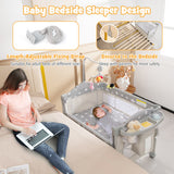 5-in-1  Portable Baby Beside Sleeper Bassinet Crib Playard with Diaper Changer-Beige