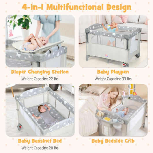 5-in-1  Portable Baby Beside Sleeper Bassinet Crib Playard with Diaper Changer-Beige