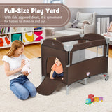 5-in-1  Portable Baby Beside Sleeper Bassinet Crib Playard with Diaper Changer-Brown
