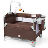 5-in-1  Portable Baby Beside Sleeper Bassinet Crib Playard with Diaper Changer-Brown