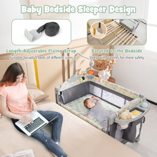 5-in-1  Portable Baby Beside Sleeper Bassinet Crib Playard with Diaper Changer-Gray