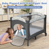 Multi-Functional Baby Playpen with Mattress and Removable Changing Table-Gray