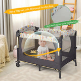 3-in-1 Convertible Portable Baby Playard with Music Box and Wheel and Brakes-Dark Gray