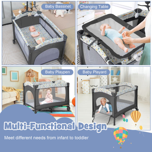 Multi-Functional Baby Playpen with Mattress and Removable Changing Table-Beige
