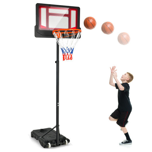 4.3-8.2 FT Portable Basketball Hoop with Adjustable Height and Wheels-Red