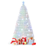 5/6/7 Feet Pre-Lit White Artificial Christmas Tree with Iridescent Leaves-5 Feet