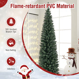5/6/7/8/9 Feet Pre-lit Pencil Artificial Christmas Tree with 150/180/200//300/400 Warm White LED Lights-8 ft