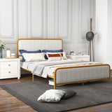 Upholstered Gold Platform Bed Frame with Velvet Headboard-Queen Size
