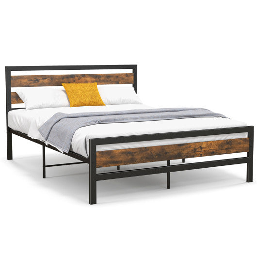 Full/Queen Industrial Bed Frame with Rustic Headboard and Footboard-Queen Size