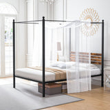 Queen Size Canopy Bed Frame with Under Bed Storage-Full Size