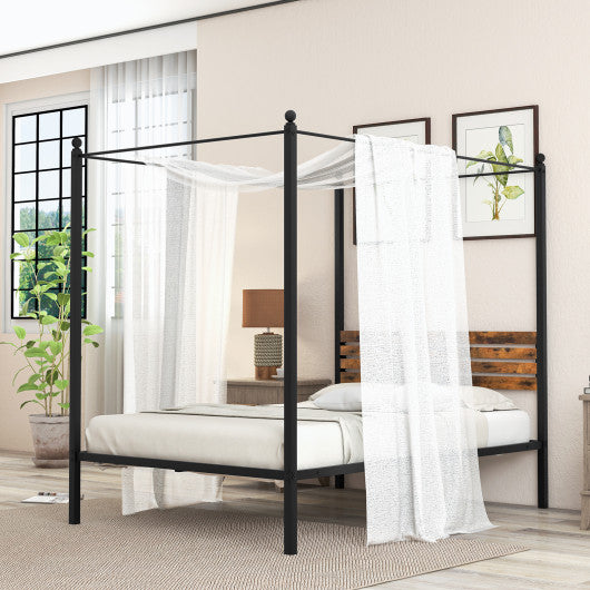 Queen Size Canopy Bed Frame with Under Bed Storage-Full Size
