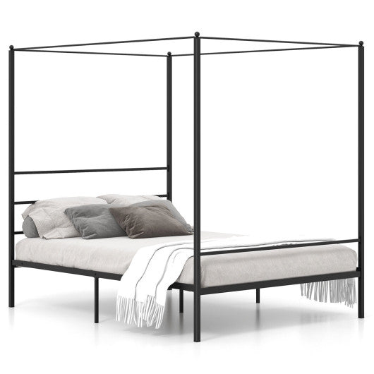 Twin/Full/Queen Size Metal Canopy Bed Frame with Slat Support-Queen Size