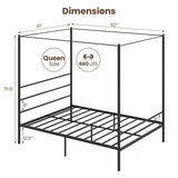 Twin/Full/Queen Size Metal Canopy Bed Frame with Slat Support-Queen Size