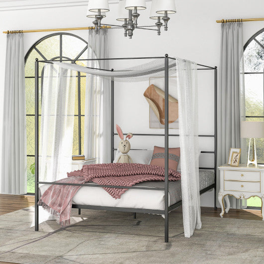 Twin Full Queen Size Metal Canopy Bed Frame with Slat Support