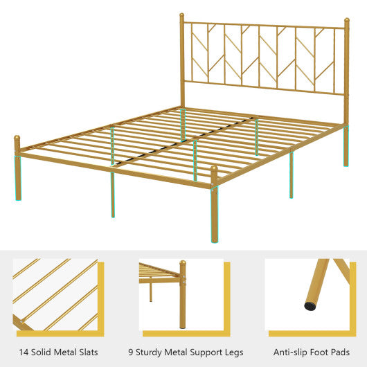 Twin/Full Size Metal Platform Bed Frame with Vintage Headboard-Queen Size