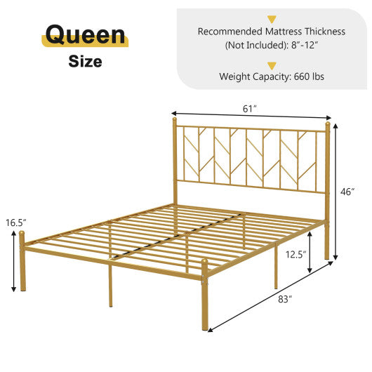 Twin/Full Size Metal Platform Bed Frame with Vintage Headboard-Queen Size