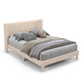 Full/Queen Size Upholstered Bed Frame with Geometric Wingback Headboard-Queen Size