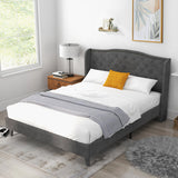 Full/Queen Size Upholstered Platform Bed Frame with Button Tufted Headboard-Queen Size